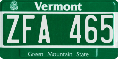 VT license plate ZFA465