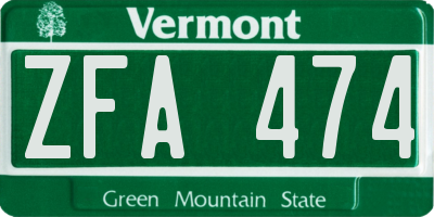 VT license plate ZFA474