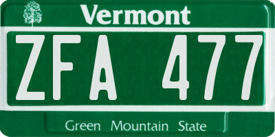 VT license plate ZFA477