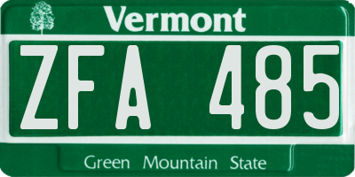 VT license plate ZFA485