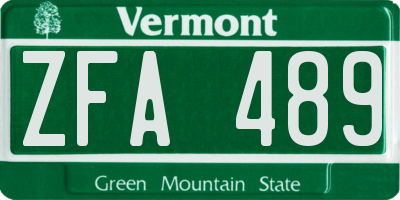 VT license plate ZFA489