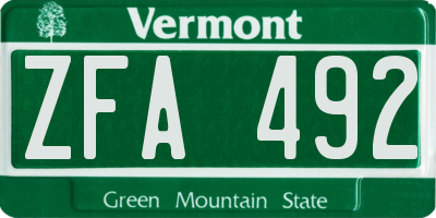 VT license plate ZFA492
