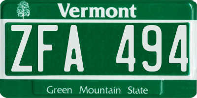 VT license plate ZFA494