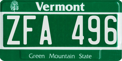 VT license plate ZFA496