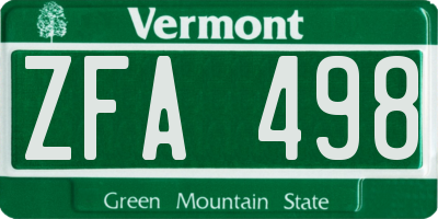 VT license plate ZFA498
