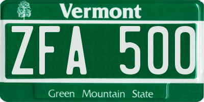VT license plate ZFA500