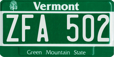 VT license plate ZFA502