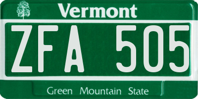 VT license plate ZFA505