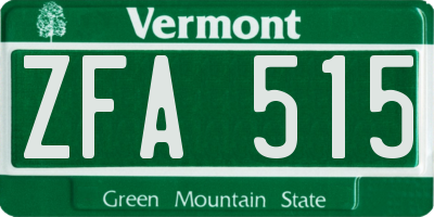 VT license plate ZFA515