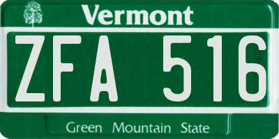 VT license plate ZFA516
