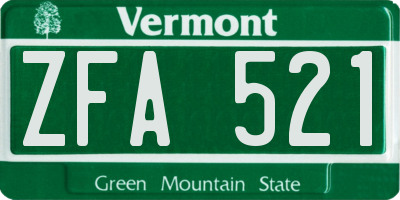 VT license plate ZFA521