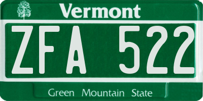 VT license plate ZFA522
