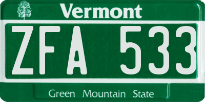 VT license plate ZFA533