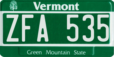 VT license plate ZFA535