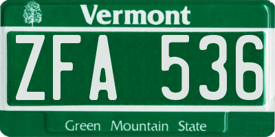 VT license plate ZFA536