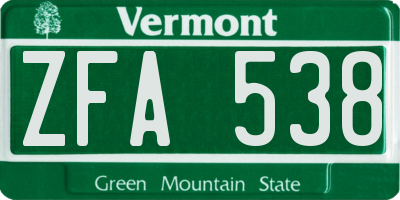 VT license plate ZFA538