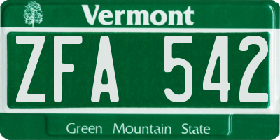 VT license plate ZFA542