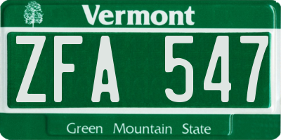 VT license plate ZFA547