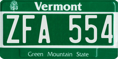 VT license plate ZFA554
