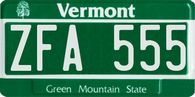 VT license plate ZFA555