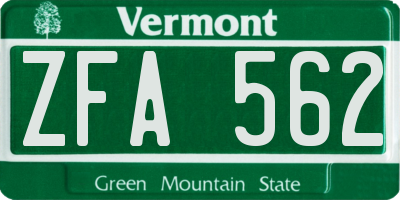 VT license plate ZFA562