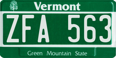 VT license plate ZFA563
