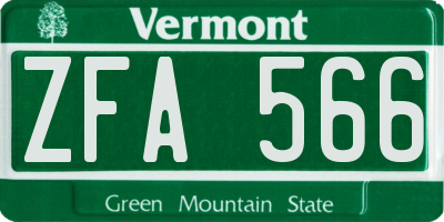 VT license plate ZFA566
