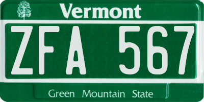 VT license plate ZFA567
