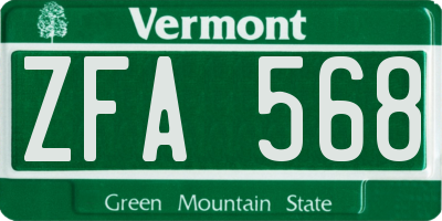 VT license plate ZFA568