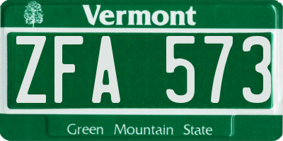 VT license plate ZFA573