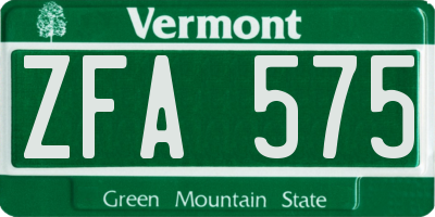 VT license plate ZFA575