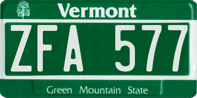 VT license plate ZFA577