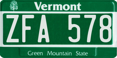 VT license plate ZFA578