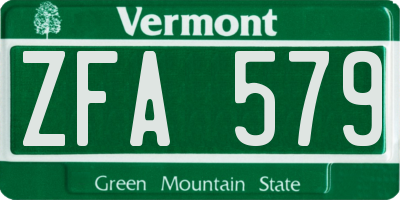 VT license plate ZFA579