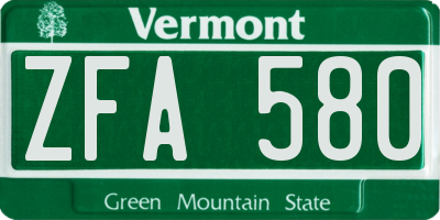 VT license plate ZFA580