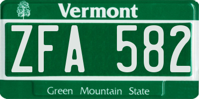 VT license plate ZFA582