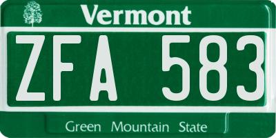 VT license plate ZFA583