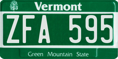 VT license plate ZFA595