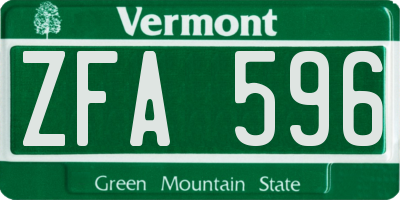 VT license plate ZFA596
