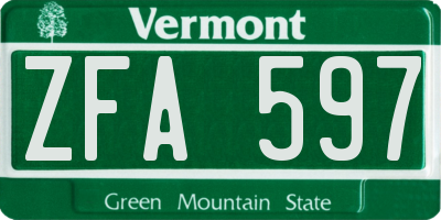 VT license plate ZFA597