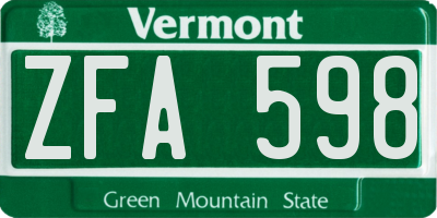 VT license plate ZFA598