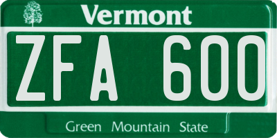 VT license plate ZFA600