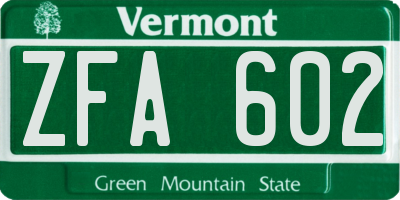 VT license plate ZFA602
