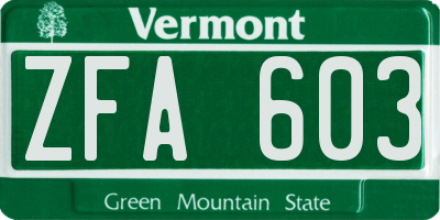 VT license plate ZFA603