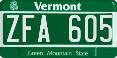 VT license plate ZFA605