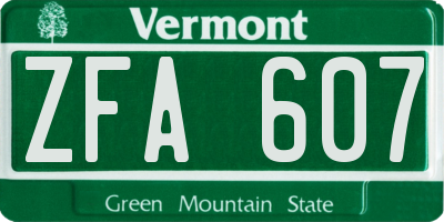 VT license plate ZFA607