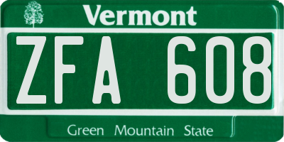 VT license plate ZFA608