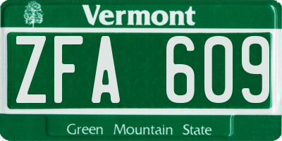 VT license plate ZFA609