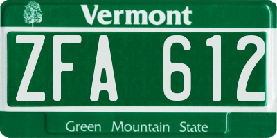 VT license plate ZFA612