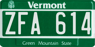 VT license plate ZFA614